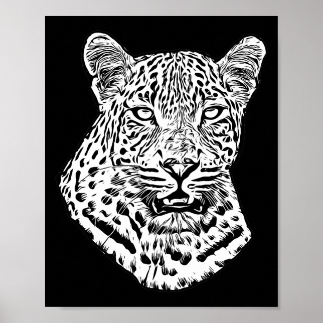 White Snow Leopard Head Jungle Animals Art Poster (Front)