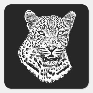 White Snow Leopard Head Jungle Animals Art Square Sticker