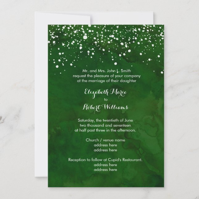 White Snow on Green Winter Wedding Invitation (Front)