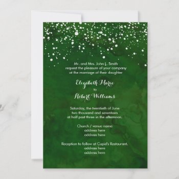 White Snow On Green Winter Wedding Invitation by sweeticedtea at Zazzle