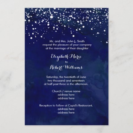 White Snow On Navy Blue Winter Wedding Invitation
