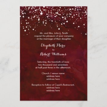 White Snow On Red Winter Wedding Invitation by sweeticedtea at Zazzle