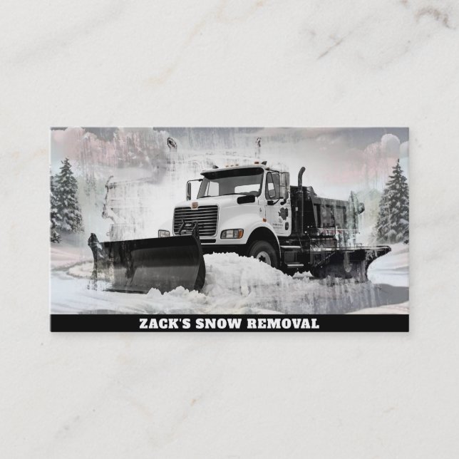 *~* White Snow Removal Snow Plow Truck AP74 Business Card (Front)