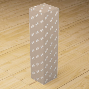 White snow stars, snowflakes beige tan gift wine box