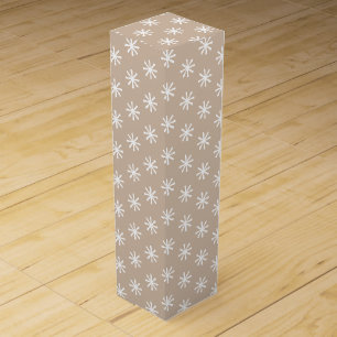 White snow stars, snowflakes beige tan gift wine box