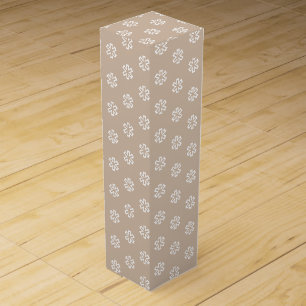 White snow stars, snowflakes beige tan gift wine box