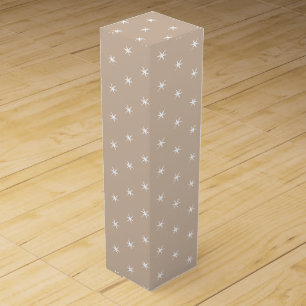 White snow stars, snowflakes beige tan gift wine box