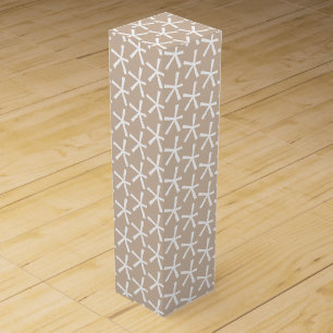 White snow stars, snowflakes beige tan gift wine box