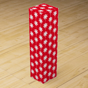 White snow stars, snowflakes red gift wine box