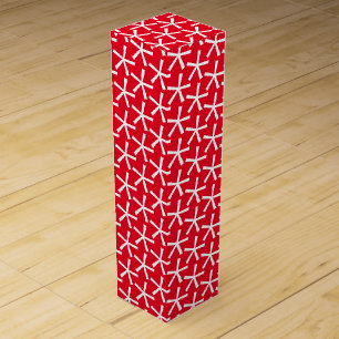 White snow stars, snowflakes red gift wine box