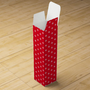 White snow stars, snowflakes red gift wine box