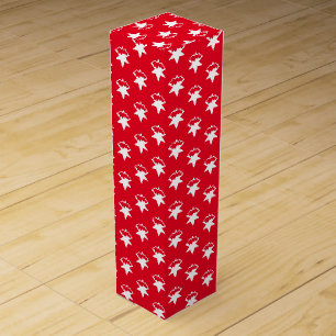 White snow stars, snowflakes red gift wine box
