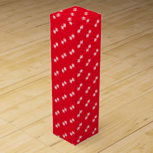 White snow stars, snowflakes red gift wine box