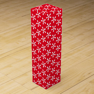 White snow stars, snowflakes red gift wine box