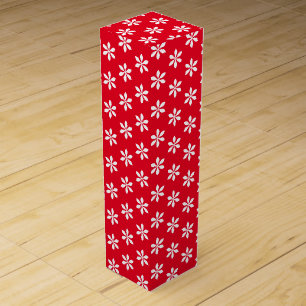 White snow stars, snowflakes red gift wine box