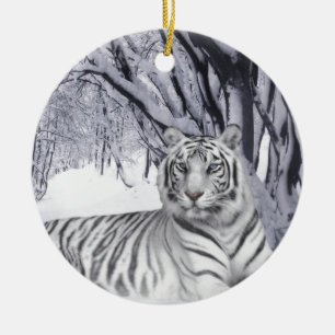 White Snow Tiger Ceramic Ornament