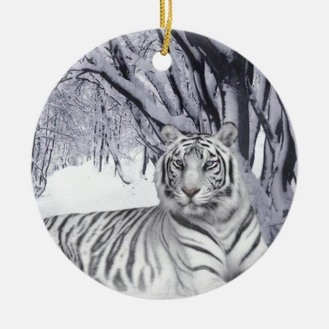 White Snow Tiger Ceramic Ornament (Front)