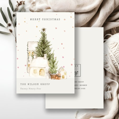 White Snow Tree Houses Logo Christmas Greetings Holiday Card