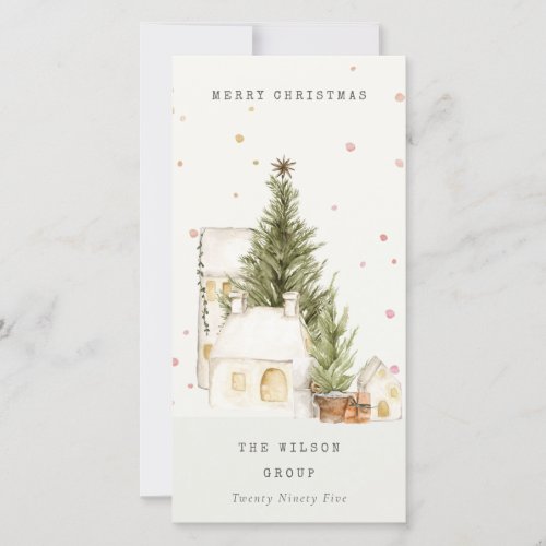 White Snow Tree Houses Logo Christmas Greetings Holiday Card