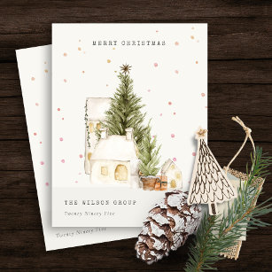White Snow Tree Houses Logo Christmas Greetings Holiday Postcard