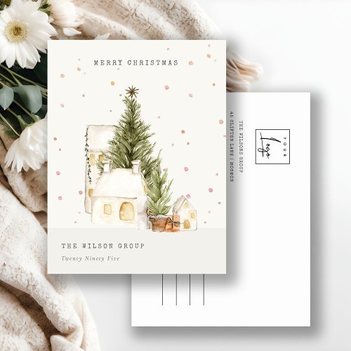 White Snow Tree Houses Logo Christmas Greetings Holiday Postcard