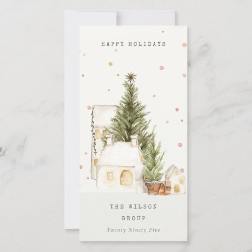 White Snow Tree Houses Logo Seasons Greetings Holiday Card