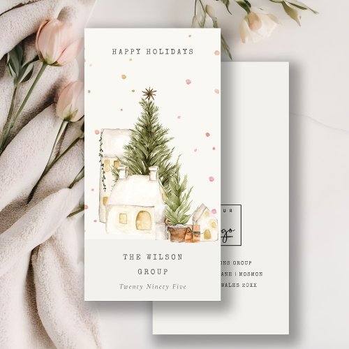 White Snow Tree Houses Logo Seasons Greetings Holiday Card