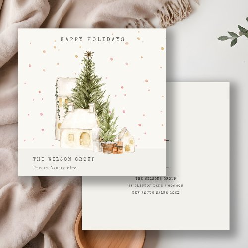 White Snow Tree Houses Logo Seasons Greetings Holiday Card