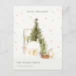 White Snow Tree Houses Logo Seasons Greetings Holiday Postcard<br><div class="desc">If you need any further customisation please feel free to message me on yellowfebstudio@gmail.com.</div>