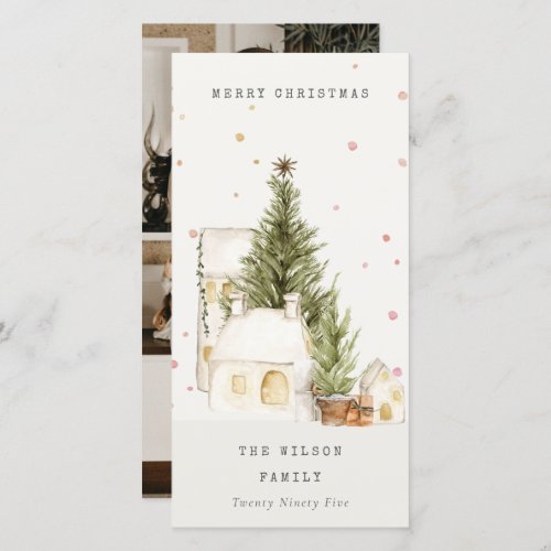 White Snow Tree Houses Photo Christmas Greetings Holiday Card