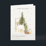 White Snow Tree Houses Photo Seasons Greetings Holiday Card<br><div class="desc">If you need any further customisation please feel free to message me on yellowfebstudio@gmail.com.</div>