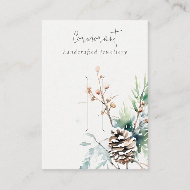 White Snow Winter Berries Hair pin Display Holder Business Card (Front)