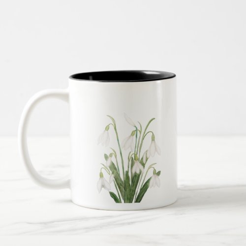 white snowdrop flower botanical watercolor paintin Two_Tone coffee mug