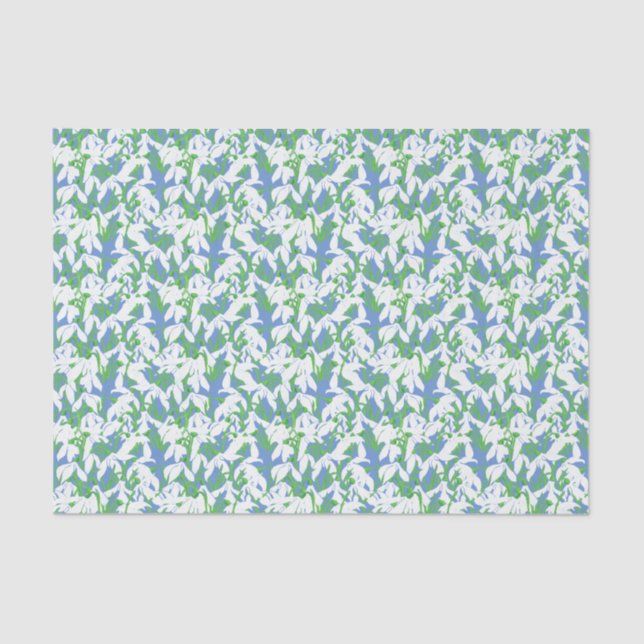 White Snowdrops Floral Pattern on Powder Blue Tissue Paper (Front)