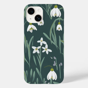 White Snowdrops Flowers On Green Case-Mate iPhone 14 Case