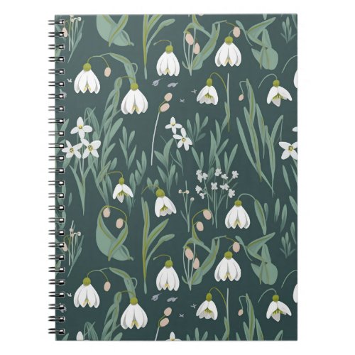 White Snowdrops Flowers On Green Notebook