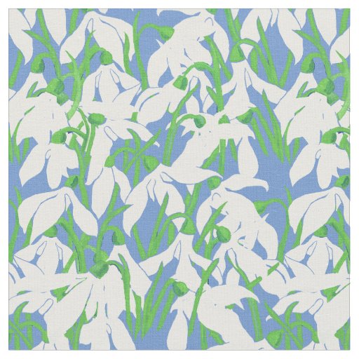 White Snowdrops on Soft Blue Floral Pattern Fabric
