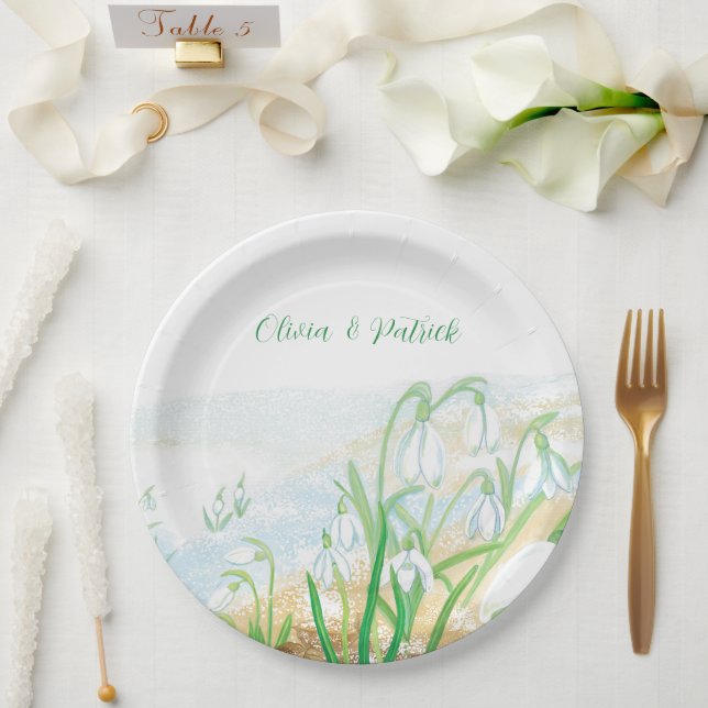 White Snowdrops Paper Plates (Wedding)