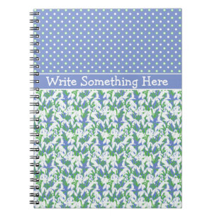 White Snowdrops Pattern and Polka Dots on Blue Notebook