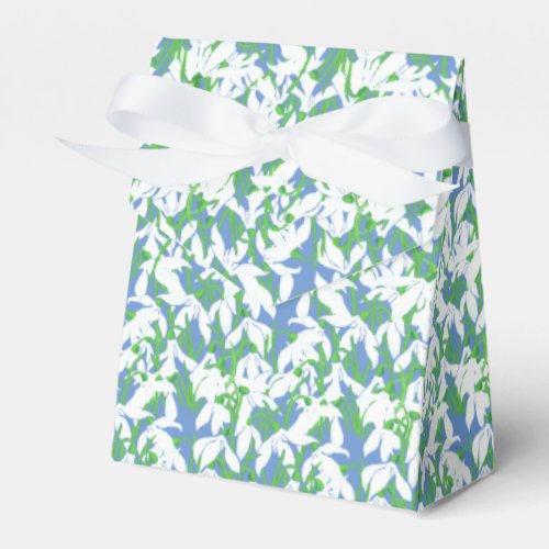 White Snowdrops Pattern on Blue Background Favor Boxes