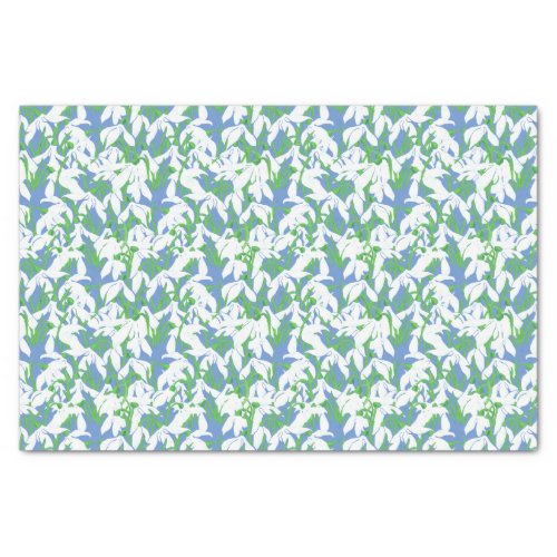 White Snowdrops Pattern on Blue Background Tissue Paper