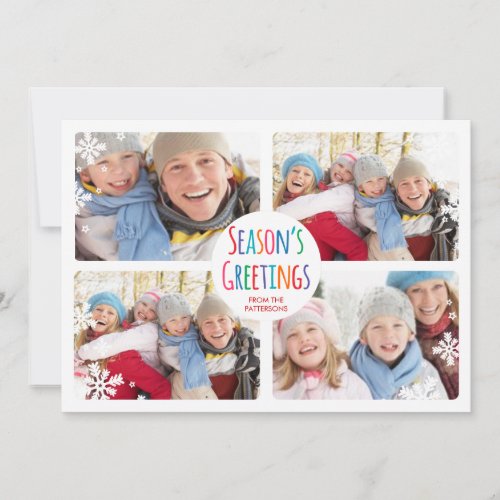 White Snowfall Merry Christmas Photo Collage Card