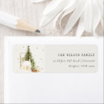 White Snowfall Tree Houses Christmas Address Label<br><div class="desc">If you need any further customization please feel free to message me on yellowfebstudio@gmail.com.</div>