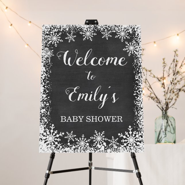 White Snowflake Baby Shower Welcome Foam Board (In Situ (Stand))