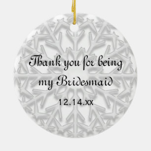 White Snowflake Bridesmaid Thank You Photo Ceramic Ornament