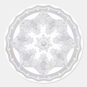 White snowflake classic round sticker