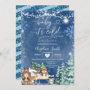 White Snowflake Cold Outside Tree Baby Shower Invitation
