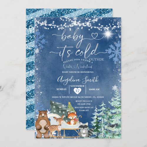  White Snowflake Cold Outside Tree Baby Shower Invitation