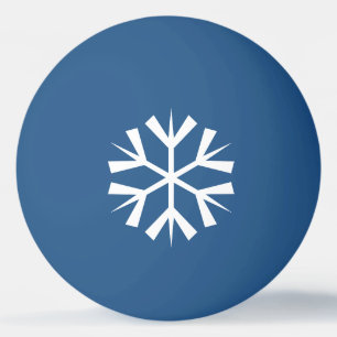 White Snowflake Design on Blue Ping Pong Ball