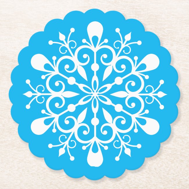 White Snowflake Design Paper Coaster